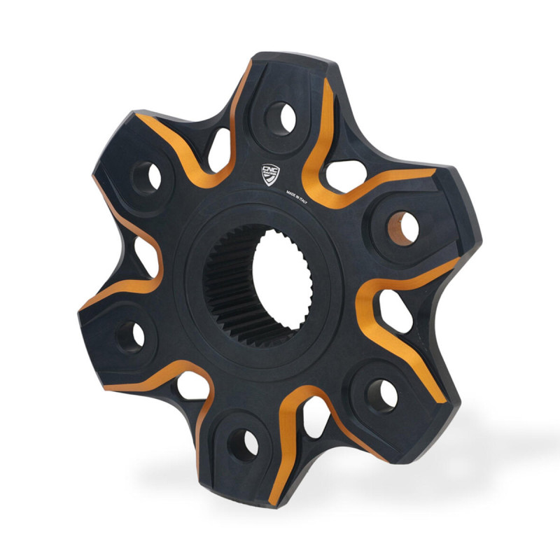 Flasque Porte Couronne CNC RACING Noir/Orange anodisée pour KTM 1390 SUPER DUKE-R
