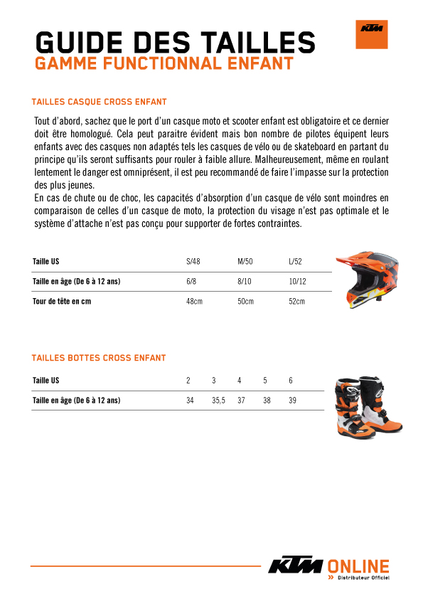 Guide des tailles enfant moto ktm cross-2